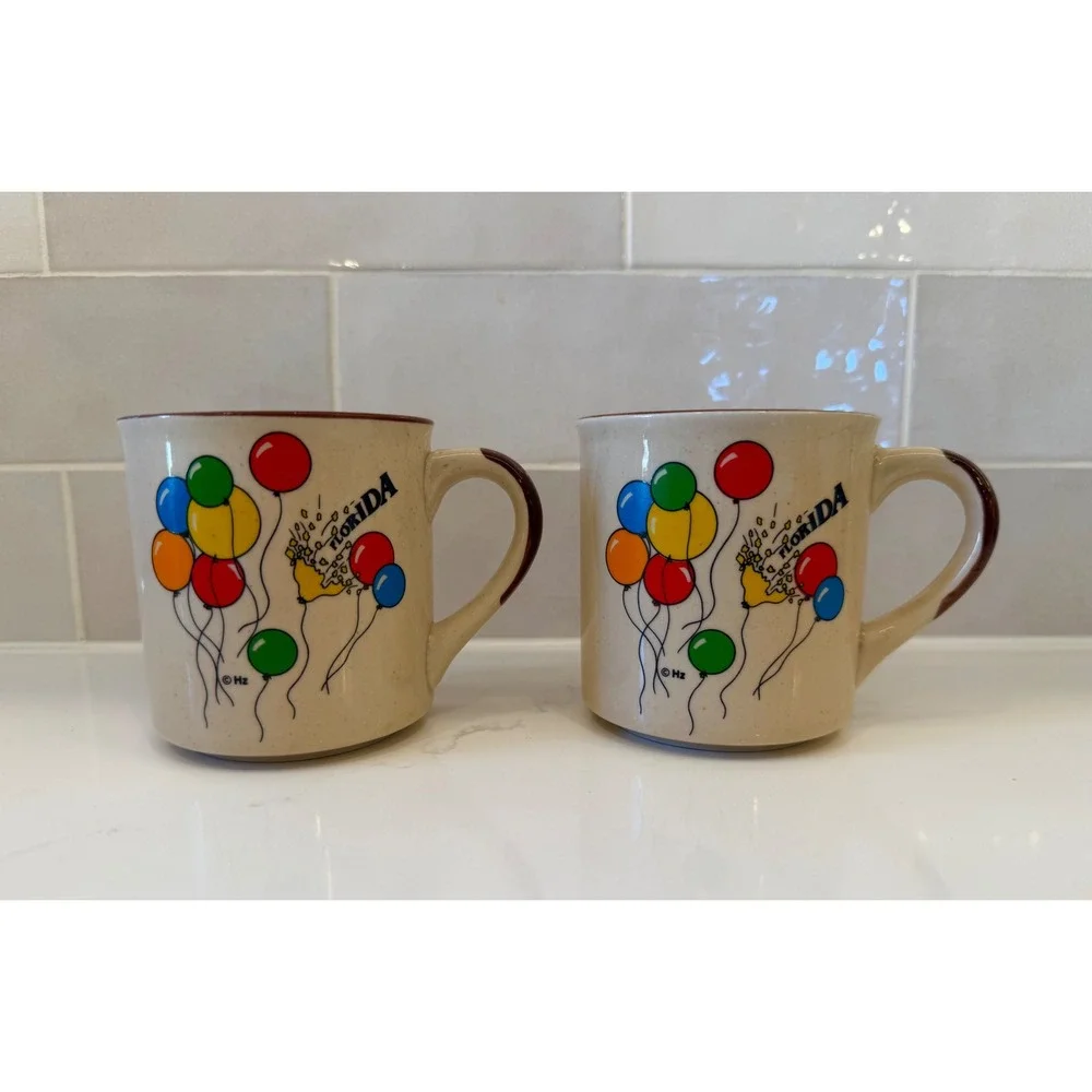 Vintage Herzfeld's Florida Souvenir Coffee Mugs Speckled Stoneware Set of 2 1983 - Picture 1 of 8